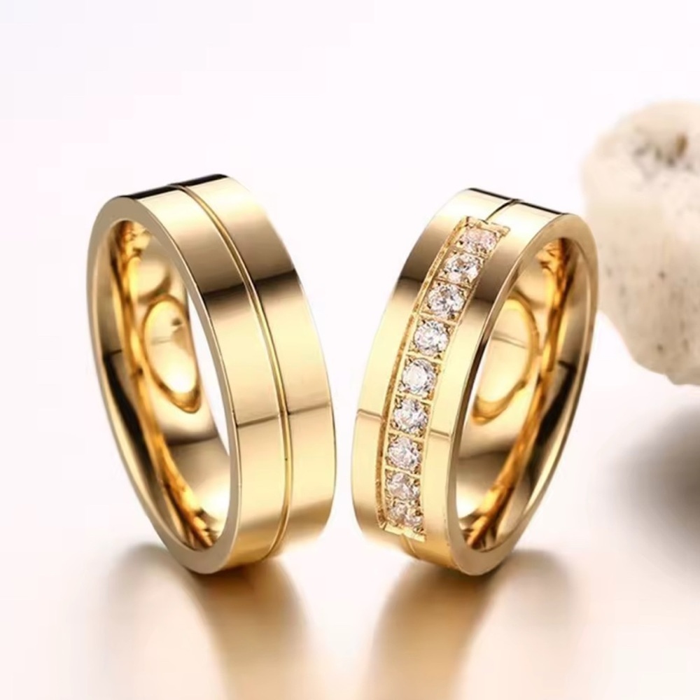 18K Gold Wedding Bridal Band Engagement Ring With Pave Diamond Inlay Unisex - Picture 6 of 7